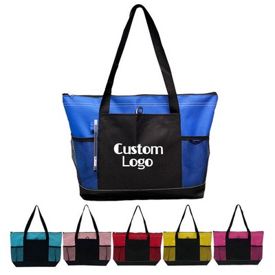 Multi-Pocket Large Shopping Zippered Tote Bag