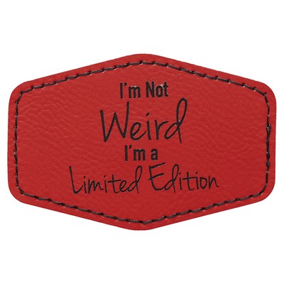 Hex Engraved Patch with Adhesive, Red Faux Leather, 3" x 2"