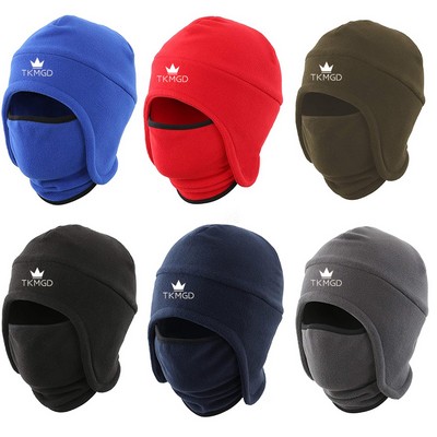 2 In 1 Hat Winter Fleece Earflap Skull Sports Beanie Ski Mask