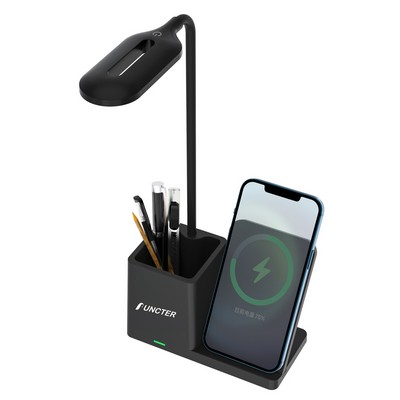 10W 3-Level Brightness LED Desk Wireless Charger Lamp W/Pen Holder