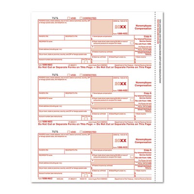 1099-NEC Federal Copy A Cut Sheet