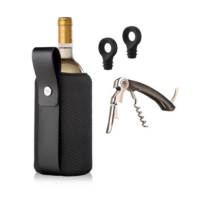 Vacu Vin Artico Black Flexible Wine Cooler with Waiter's Dual-hinged Corkscrew