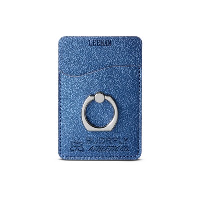 Leeman™ Shimmer Card Holder with Metal Ring Phone Stand - Metallic Blue