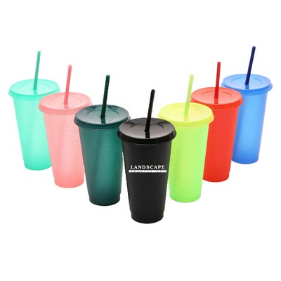 24 Oz Glitter Plastic Tumbler with Straw