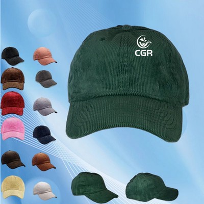 100% Cotton Solid Corduroy Adjustable Cap