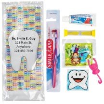 Custom Youth Smile! Premium Zippered Bag Dental Kits with Flossers