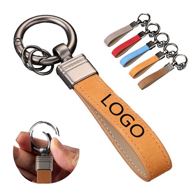 Pu Leather Wrist Lanyard Keychains With Metal Keyrings