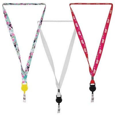 3/4" Badge Holder Attachment Sublimation Lanyard w/Retractable Badge Holder