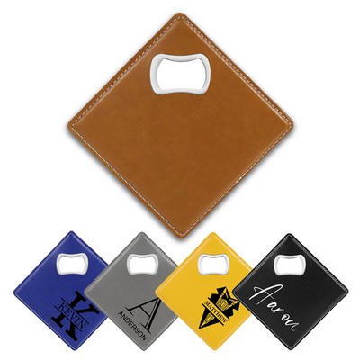 2 In 1 Bottle Opening PU Leather Coaster