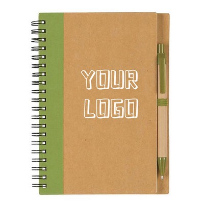 Eco Notebook Recycled Paper Spiral Bound With Pen