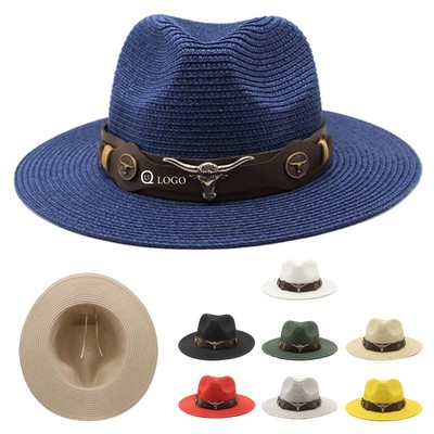 Men'S Jazz Summer Beach Sun Protective Straw Hat