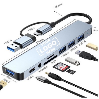 8-in-1 Aluminum USB-C Hub with USB 3.0 Ports