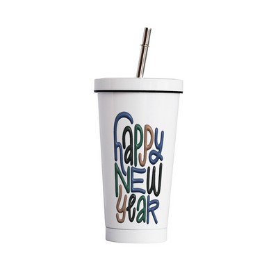 17oz Happy New Year Insulated Tumbler with Straw and Cleaning Brush