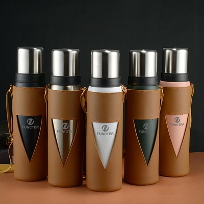 40 Oz/1200ml Water Bottle Vacuum Insulated Stainless Steel Bottle Thermal Bottle W/PU Sling Strap