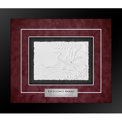 Crane (Black/Burgundy) - Cast Paper Sculptured Art - Shadowbox Award 13"x15"