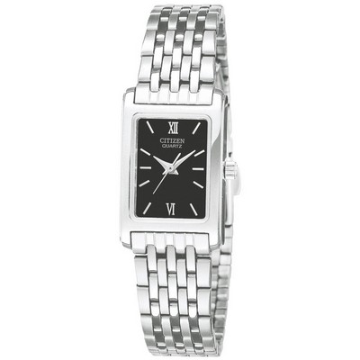 Citizen Watch Ladies' Quartz Tank Style, Stainless Steel Watch w/Black Dial