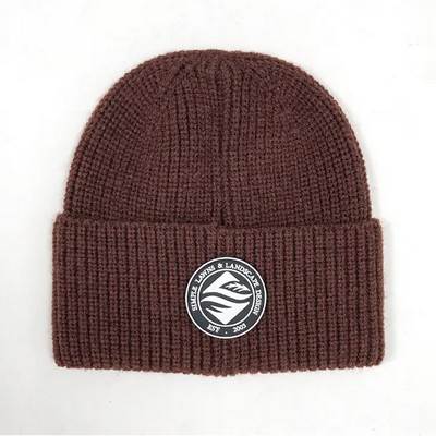 Acrylic Circular Knit Beanie with Soft PVC Patch