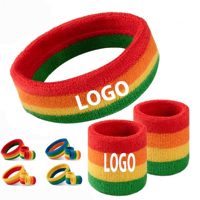 Colorful Striped Sweatbands & Wristbands Set