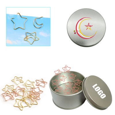 Moon Star Shaped Paper Clips in Tin Box