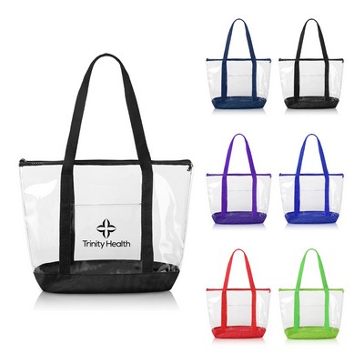 Zippered Clear Tote Bag with Pocket