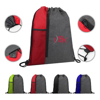 Mesh Pocket Vertical Drawstring Backpack