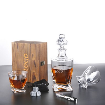 Whiskey Decanter Gift Wooden Box With Old Fashioned Glass Cup