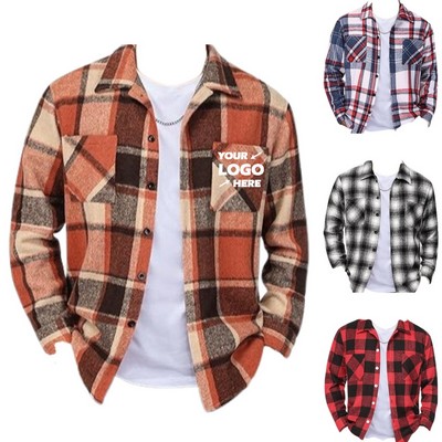 Flannel Plaid Button-Down Shirt for Men