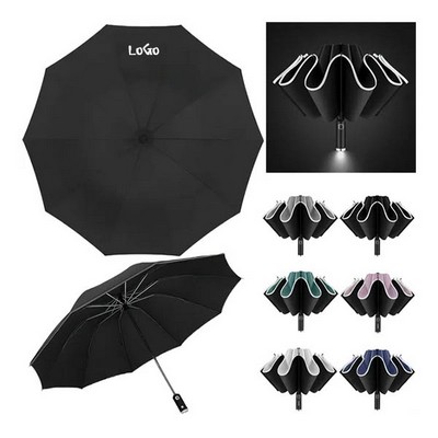 Auto Folding Reverse UV Protection LED Umbrella