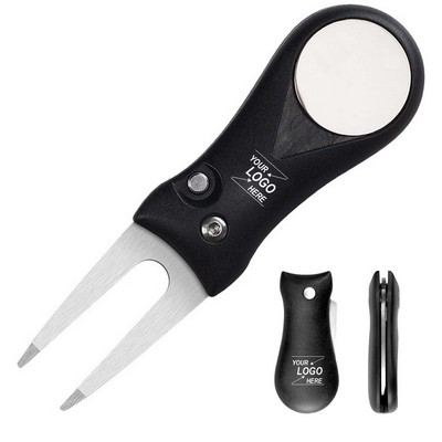 Portable Foldable Golf Divot Repair Tool Integrated with a Ball Marker