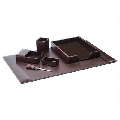 Bonded Leather Brown Desk Set (6 Piece)