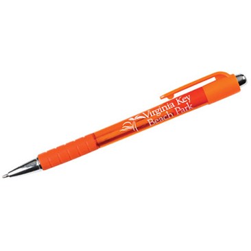 Cool Clicks Translucent Pen W/ Matching Rubber Grip & Chrome Accents