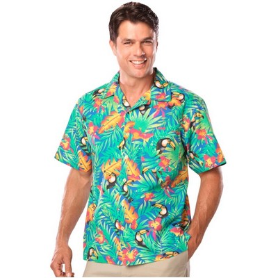 Unisex Printed Poplin Camp Shirt w/Tucan Print