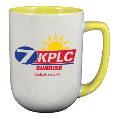 17 Oz. White Arlen Coffee Mug w/Yellow Interior & Handle