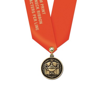 1 1/8" Lamp of Learning Cast CX Medal w/ Satin Neck Ribbon