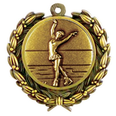 Stock Figure Skating Female Medal w/ Wreath Edge (1 1/4")