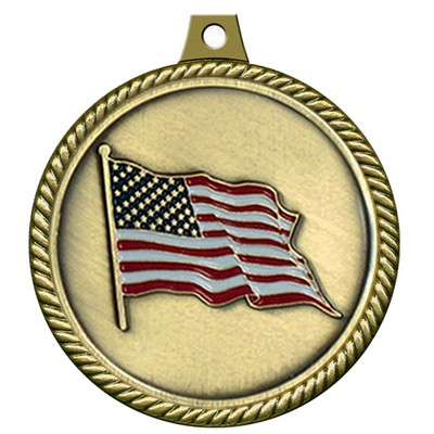 Stock Medal w/ Rope Border (US Flag) 2 1/4"