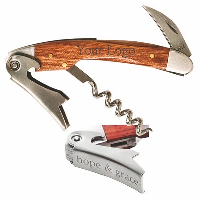 Straight Stainless Steel Corkscrew w/Brown Wood Inset