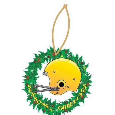 Football Helmet Promotional Wreath Ornament w/ Black Back (10 Square Inch)