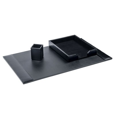 Bonded Leather Black Desk Set (3 Piece)