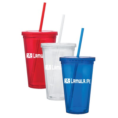 16 Oz. Double Wall Acrylic Cup w/Straw