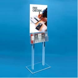 Acrylic Floor Standing Poster Holder w/Dual 5 Pocket Brochure Rack