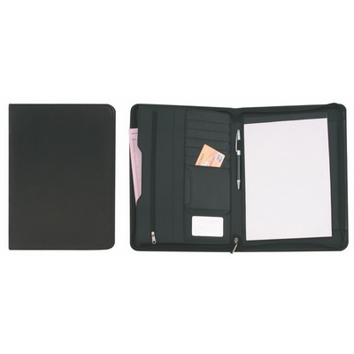 Leatherette Padfolio With Zipper, Interior Pockets And Notepad