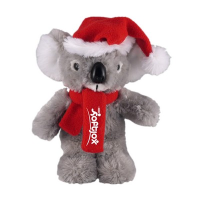 Soft Plush Stuffed Koala with Christmas Hat and Scarf