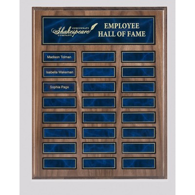 American Walnut Veneer Perpetual Plaque w/ 24 Black or Blue Marble plates (12" x 15")