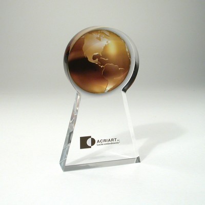 Flat Globe Lucite® Embedment Award on Base (3 1/2" x 6" x 1")