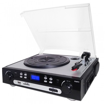 SuperSonic Turntable System w/ Speakers, Cassette- USB & SD Card Slots