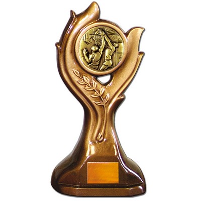 Stock Victory 9" Trophy with 2" Basketball Male Coin and Engraving Plate