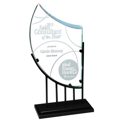 Great Curves Art Glass Award on Black Metal Stand - 13'' H