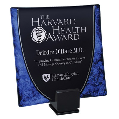 Blue Art Glass Tray Award - 8'' x 8'' H