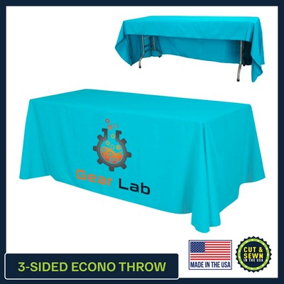 8ft x 30"T x 29"H - 3 Sided Hemmed Economy Table Throws - Dye Sublimation - Made in the USA